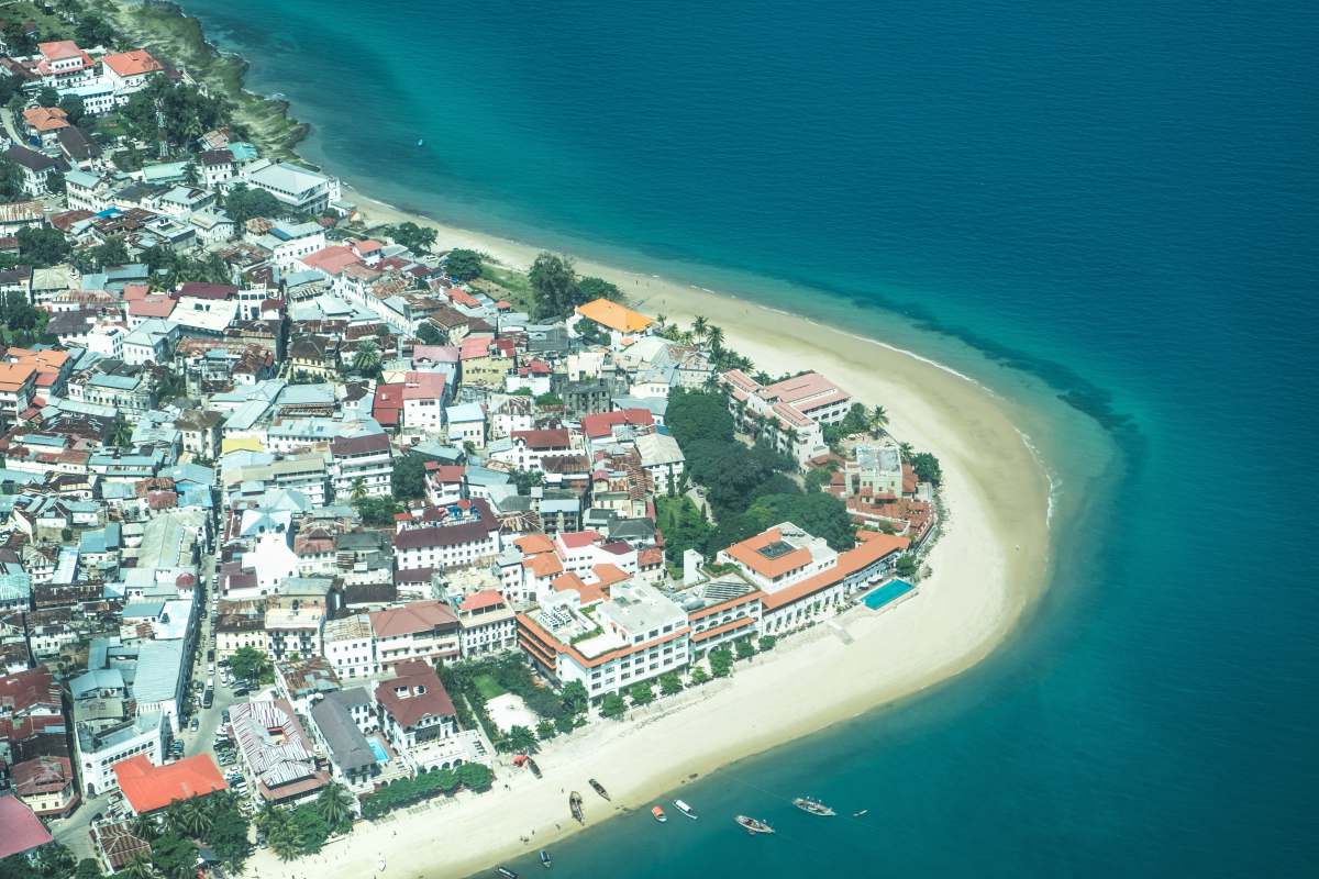 zanzibar town aerial photography of village near body of water tanzania